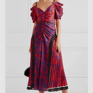 Self-Portrait Off Shoulder Floral Printed Satin Dress Size 8